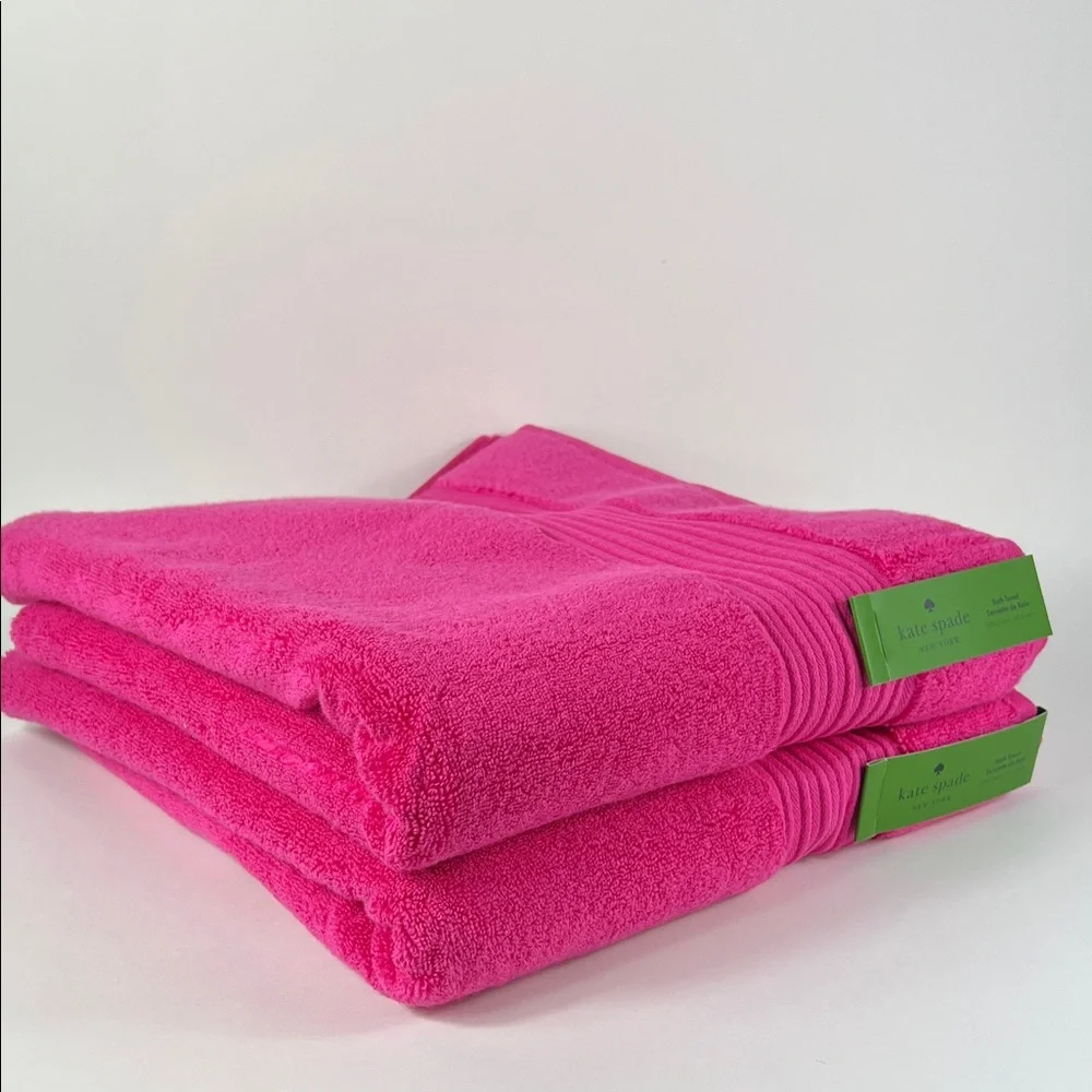Kate Spade New York Bath Towel Set Hot Pink  100% Cotton 2 Piece Set NEW